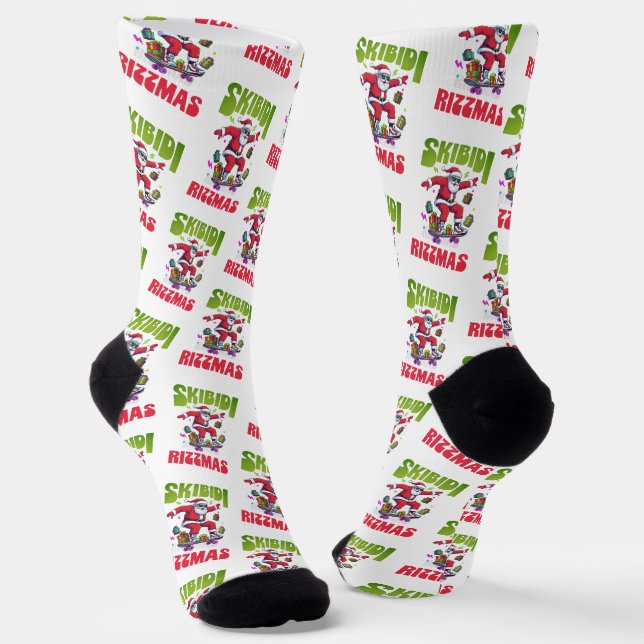 Chaussette Skibidi Rizzmas Santa sur son skate  (Angulaire)