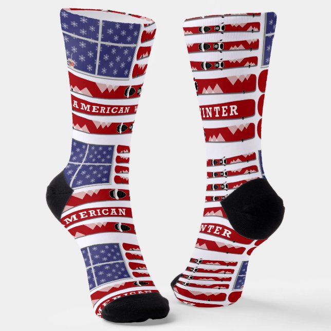 Chaussette Skis et flocons de neige Drapeau USA (Angulaire)