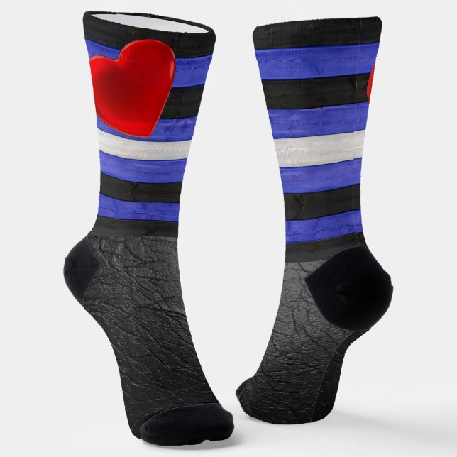 Chaussette SlipperyJoe's cuir drapeau orgueil noir bleu royal (Angulaire)