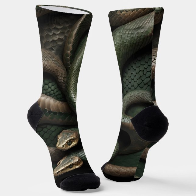 Chaussette Snakeskin 3D Imprimer Serpent vert et noir (Angulaire)