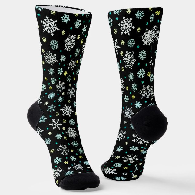 Chaussette Snowflakes élégant noir moderne chic élégant éléga (Angulaire)