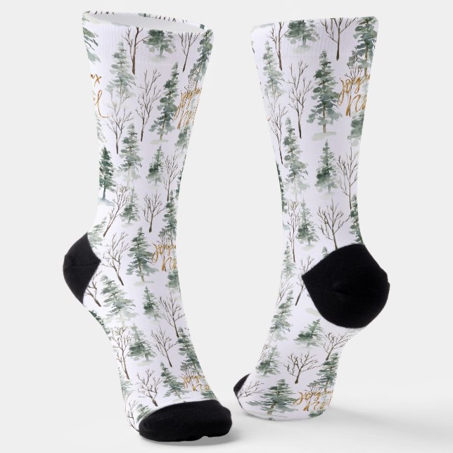 Chaussette Snowy Winter Trees Motif Typographie de l'or (Angulaire)
