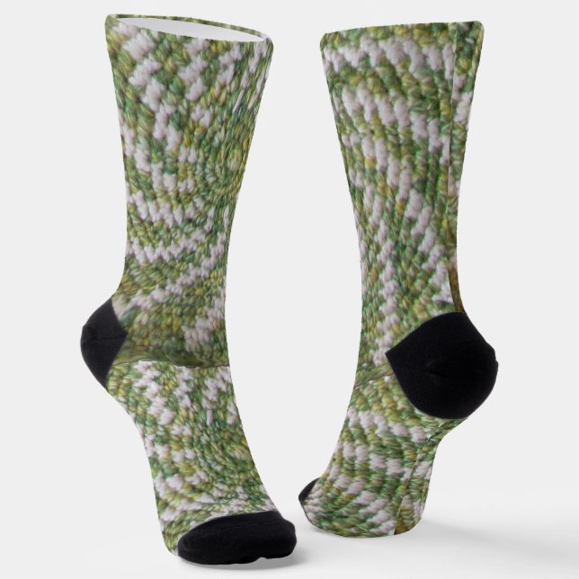 Chaussette Sock (ao) - Spirales Crochet en blanc et vert (Angulaire)
