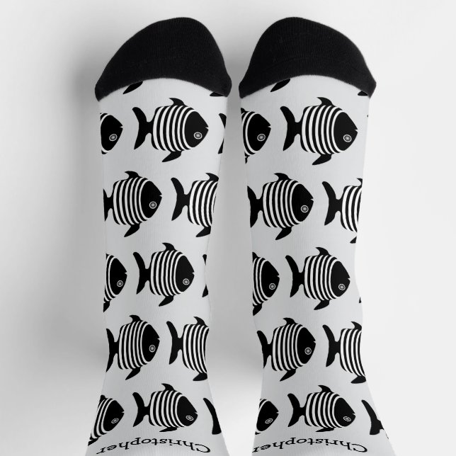 Chaussette Socks Black And White Fish Design (Haut)