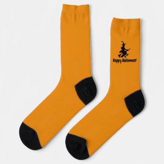 Chaussette Sorcière volante sur orange - Joyeux Halloween - C