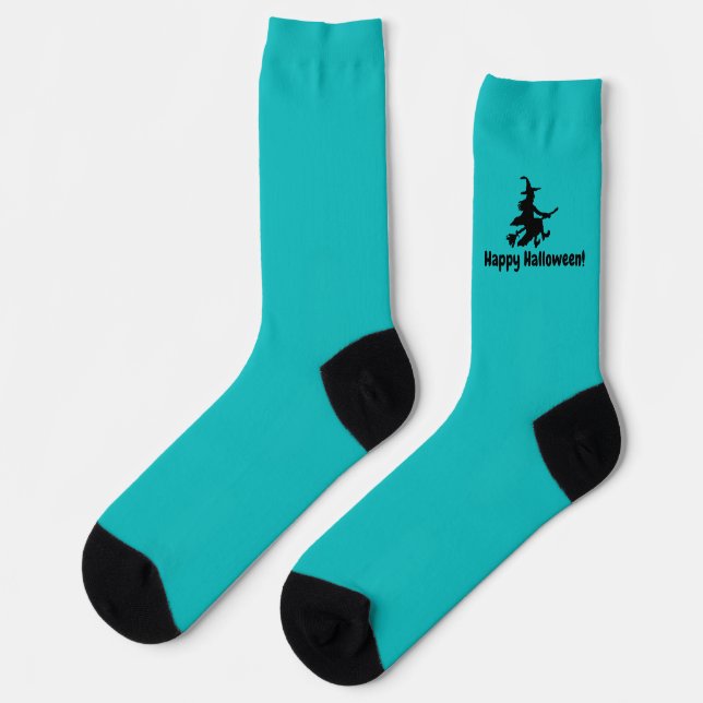 Chaussette Sorcière volante sur sarcelle - Joyeux Halloween - (Gauche)