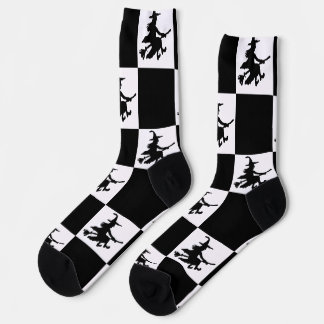 Chaussette Sorcières noires à carreaux noirs et blancs