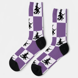 Chaussette Sorcières noires violettes et À damiers blanches