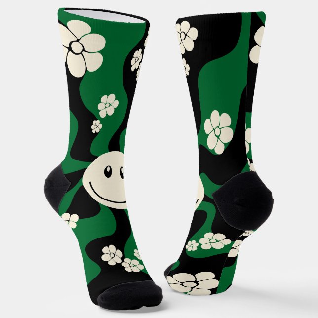 Chaussette Sourire - Vert, Crème et Noir (Angulaire)