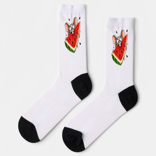 Chaussette Souris joyeuse mange pastèque (Gauche)