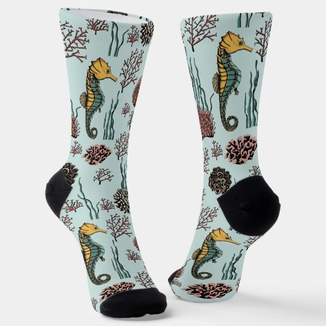 Chaussette Sous la mer Seahorse & Coral Nautique (Angulaire)