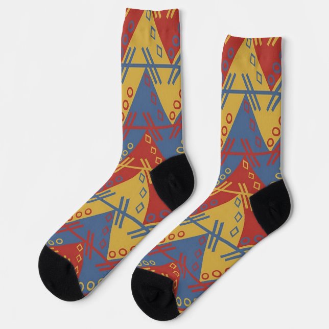Chaussette Southwestern Red Gold and Blue Pattern (Gauche)