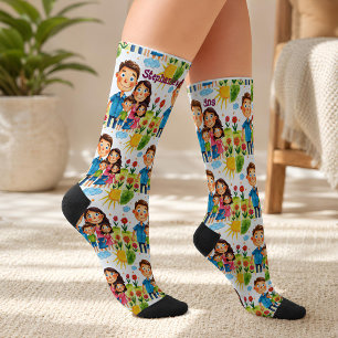 Chaussette Soyez fier de vos 2 enfants ajoutez une œuvre d'ar