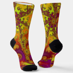 Chaussette Spirale de fractale funky abstraite vibrante et fl