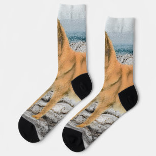 Chaussette Spitz finlandais à Seashore Peinture - Chien Art