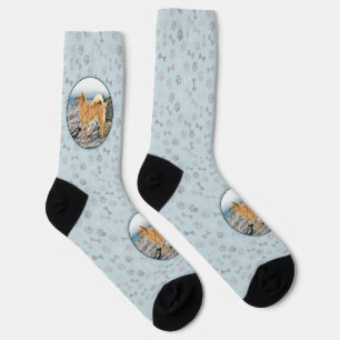 Chaussette Spitz finlandais au bord de la mer - Peinture - Ar