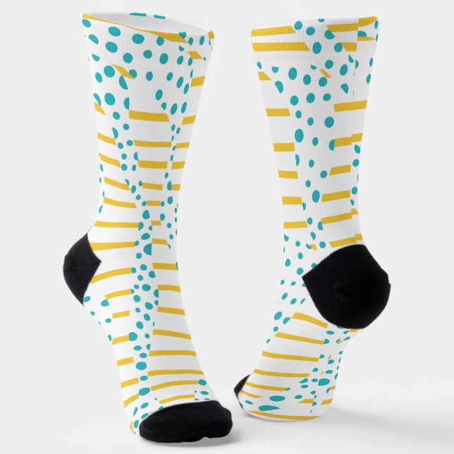Chaussette Spots et bandes 2 en Turquoise, Jaune et Blanc (Angulaire)