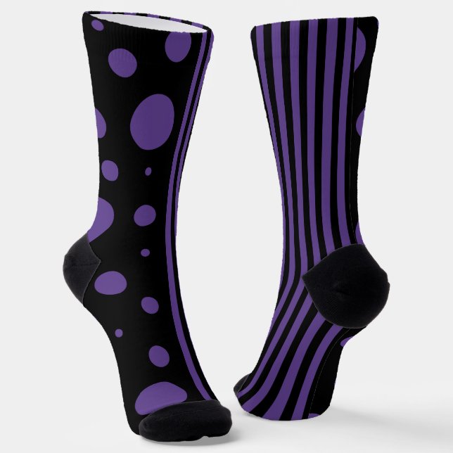 Chaussette Spots et rayures en violet et noir (Angulaire)