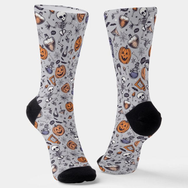 Chaussette Squelette d'Halloween vintage et Motif de potions (Angulaire)