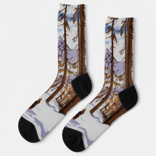 Chaussette St. Moritz Skieurs Vintage Élégance Alpine Art