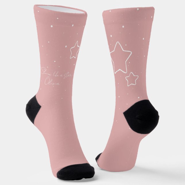 Chaussette Star Trio en rose et blanc avec message et nom (Angulaire)