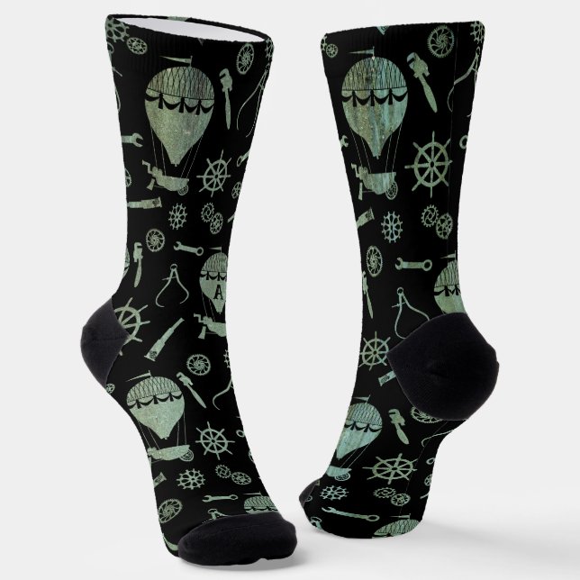 Chaussette Steampunk Verdigris Balloons subtilement Monogramm (Angulaire)