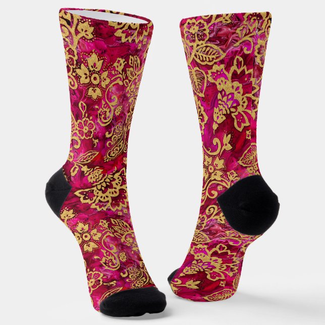Chaussette Stencil Or Floral et texturé Rose Ground (Angulaire)
