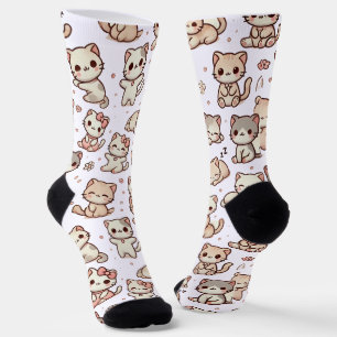 Chaussette Stickers Motif Cute Kawaii Chat - Pastel Joueur