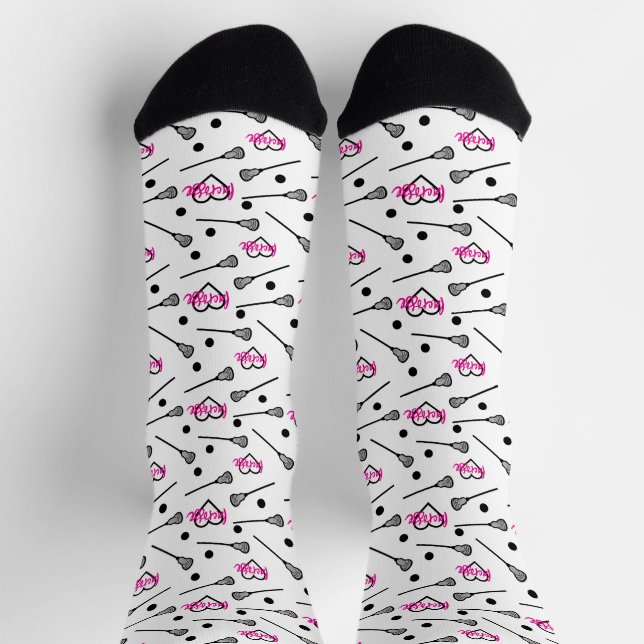 Chaussette Sticks de crosse rose chaud et Motif de coeur (Haut)