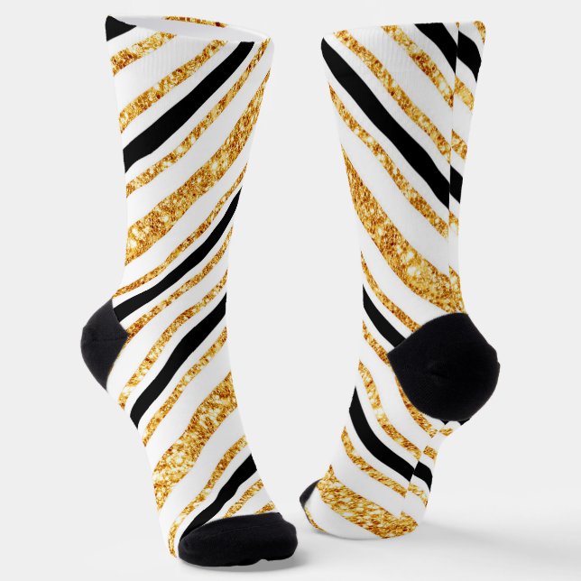 Chaussette Stripes Gold Parties scintillant Black Boho Popula (Angulaire)