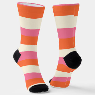 Chaussette Stripes inégales - rose, orange et crème