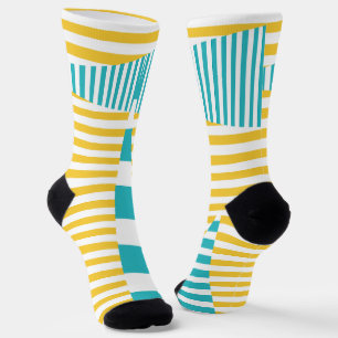 Chaussette Stripes on Stripes - Turquoise et Jaune