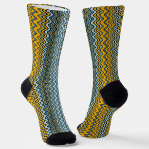 Chaussette Stripes ondulées jaune et bleu uniques