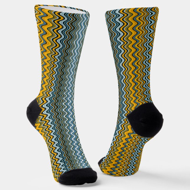 Chaussette Stripes ondulées jaune et bleu uniques (Angulaire)