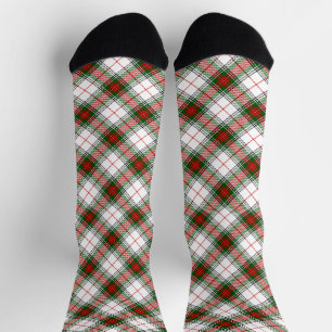 Chaussette Stuart / Stewart tartan blanc rouge vert plaid