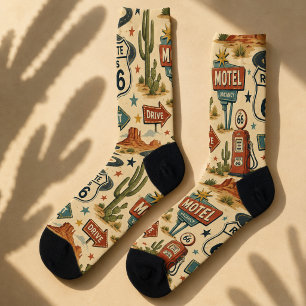 Chaussette style de voyage au bord de la route 66 Désert Cact