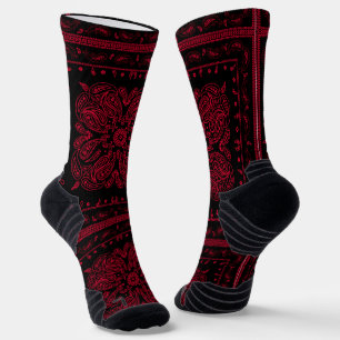 Chaussette Style méchant noir et rouge Paisley