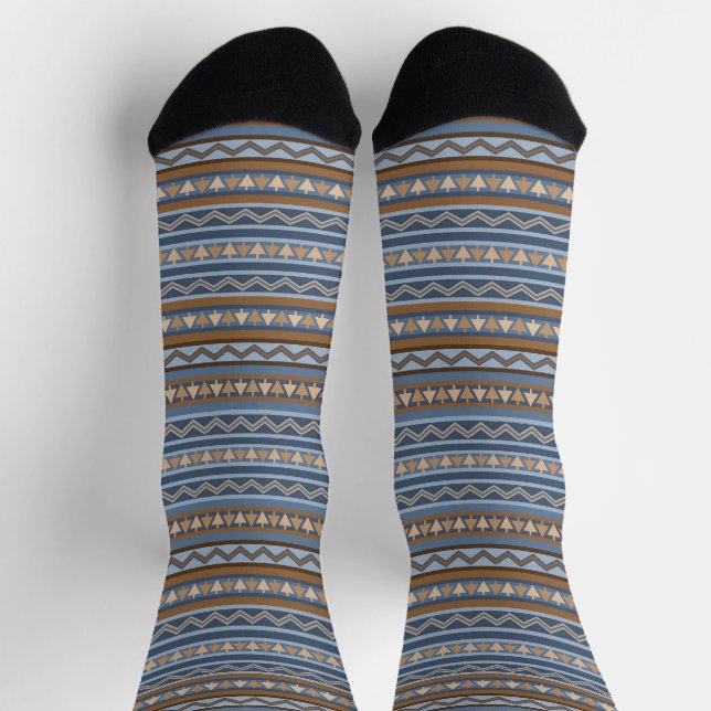 Chaussette Style sud-ouest bleu et Motif géométrique Brown (Haut)