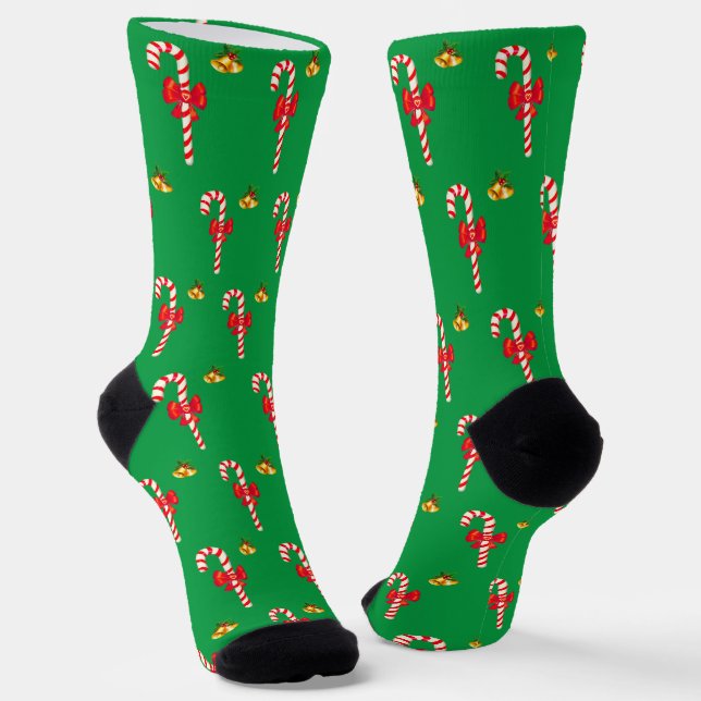 Chaussette Sucre de canne de Noël Motif sur Vert (Angulaire)