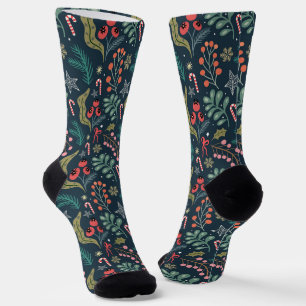 Chaussette Sucre de canne festif et Holly Motif