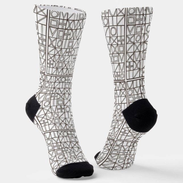 Chaussette Sudoku Motif géométrique à deux couleurs noir et b (Angulaire)