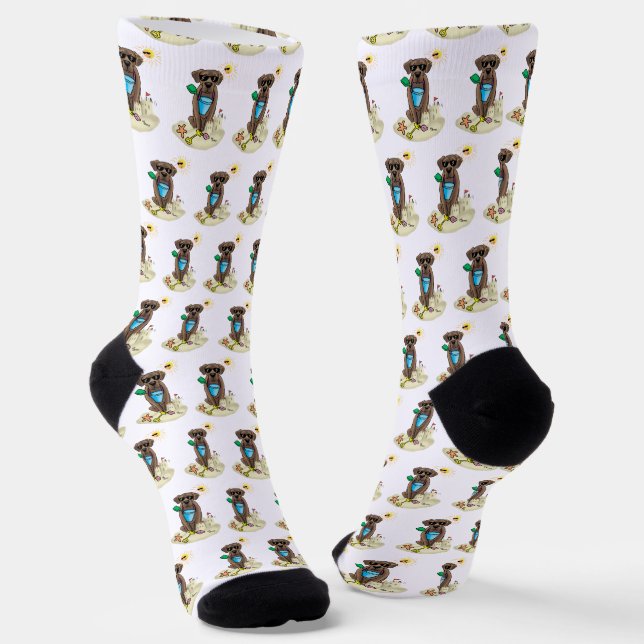Chaussette Summer Beach Chocolat Lab Chien Labrador Retriever (Angulaire)