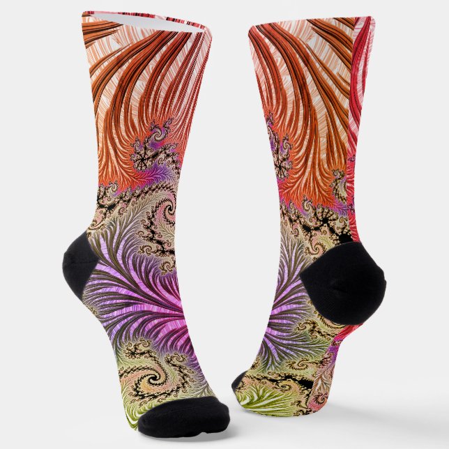 Chaussette Super Abstrait Digital Funky Boho Spiral Fractal (Angulaire)