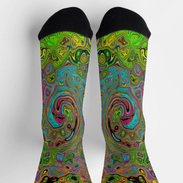 Chaussette Super Abstrait Retro Lime Green et Blue Swirl (Haut)