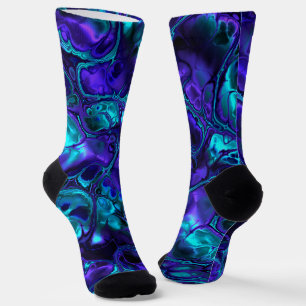 Chaussette Super Boho Vibrant Bleu Monochrome Marbre Fractal
