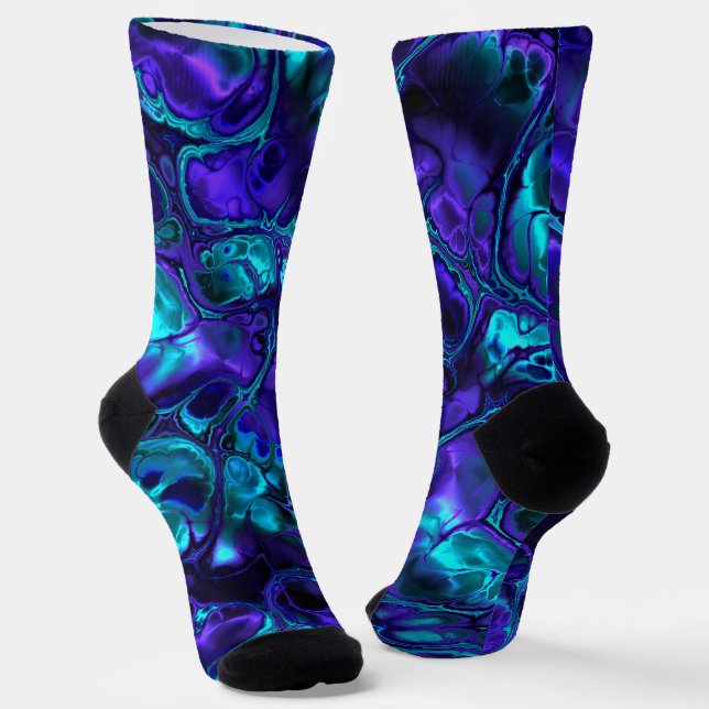 Chaussette Super Boho Vibrant Bleu Monochrome Marbre Fractal (Angulaire)