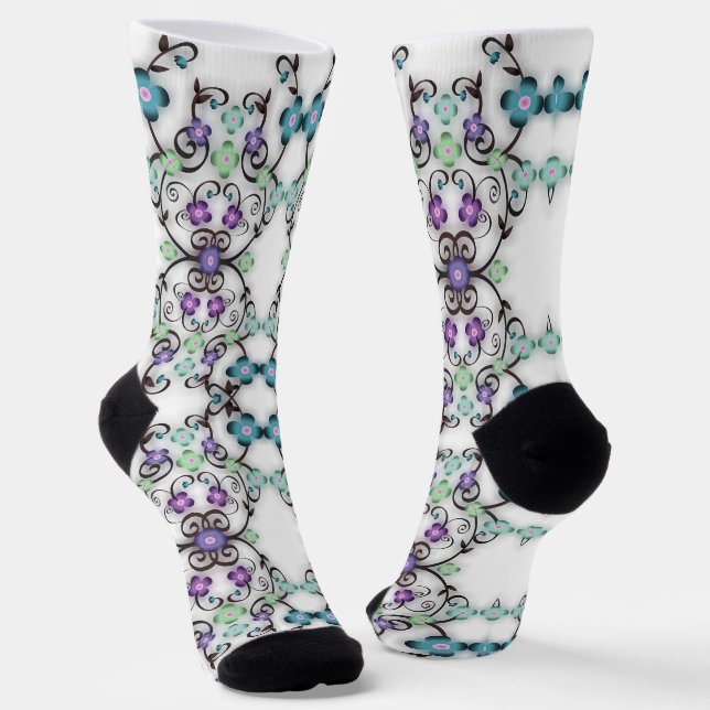 Chaussette Superbe motif de dentelle de fleurs bleu violet  (Angulaire)