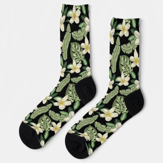 Chaussette Surface florale motif Fleurs tropicales et feuille (Gauche)