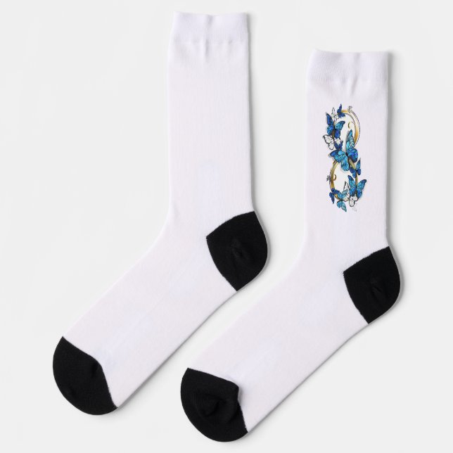 Chaussette Symbole infini de papillons Morpho bleus (Gauche)
