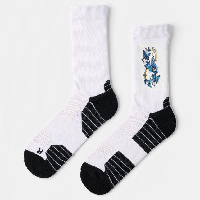 Chaussette Symbole infini de papillons Morpho bleus (Gauche)